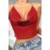 Kristal Kırmızı Taşlı Parlak Crop & Bluz Kolsuz Kayık Yaka Parti Plaj Büstiyer