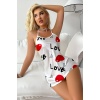 Love Desenli Beyaz Saten Gecelik