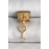 BFS 316L Çelik Gold Renk Sallantı Zirkon Taşlı Kalpli Anahtar Model Nomination Charm