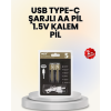 USB Type-C ile Hızlı Şarj Edilebilen AA Lityum Pil