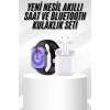 Yeni Nesil Akıllı Saat Ve Kulaklık Seti Gümüş Kasa Zarif Tasarım Çok Fonksiyonlu