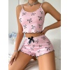 Kadın Siyah  Fiyonklu Şortlu Takım Mini Pembe Rahat