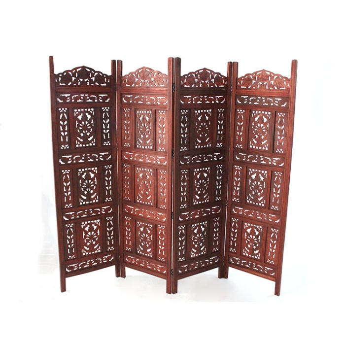 Ahşap Maun Rengi El Oyması Paravan