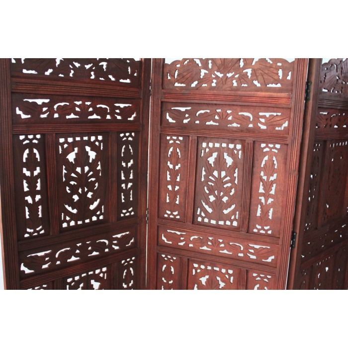 Ahşap Maun Rengi El Oyması Paravan