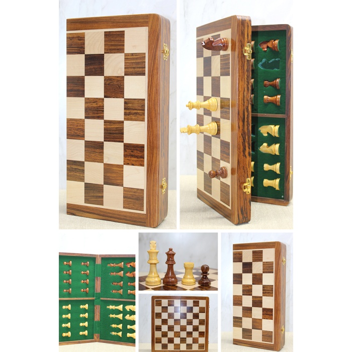 Mıknatıs Taşlı Ahşap Katlanabilir Kutulu Satranç Oyunu 40 Cm