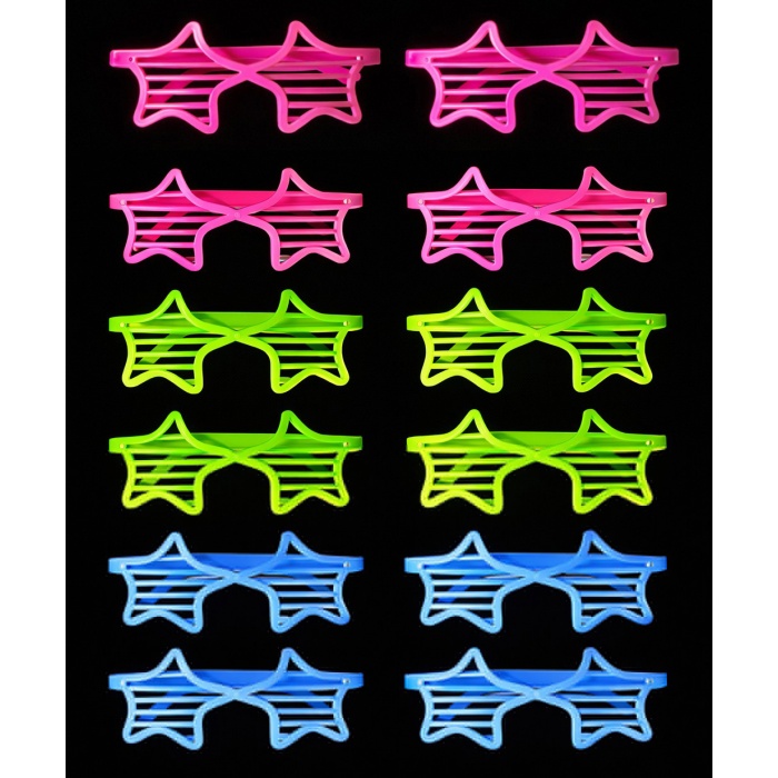 Retro Neon Fosforlu Yıldız Panjur Gözlük - 12 Adet