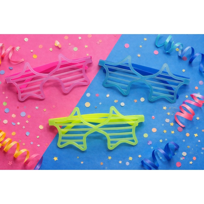 Retro Neon Fosforlu Yıldız Panjur Gözlük - 12 Adet