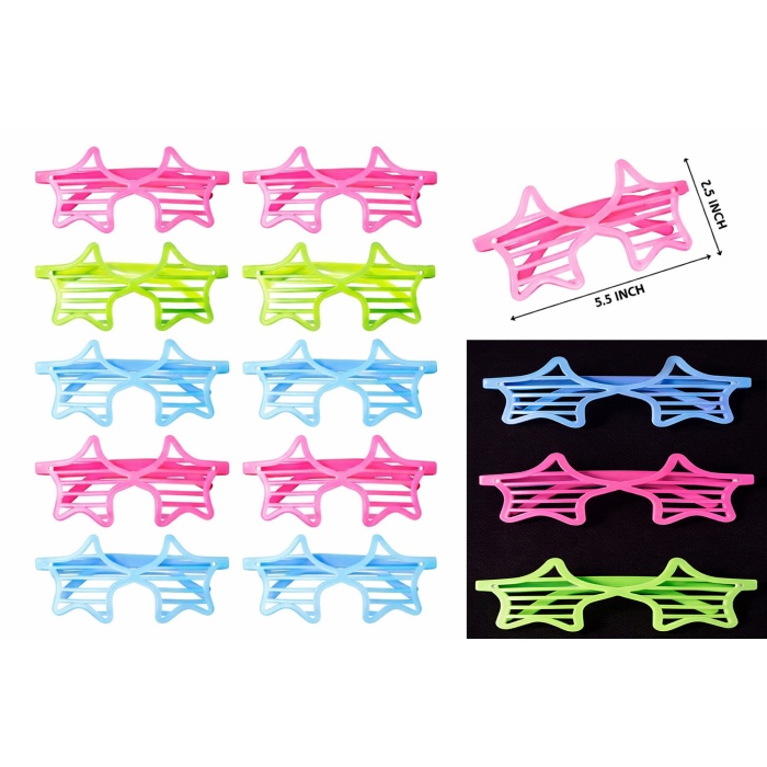 Retro Neon Fosforlu Yıldız Panjur Gözlük - 12 Adet