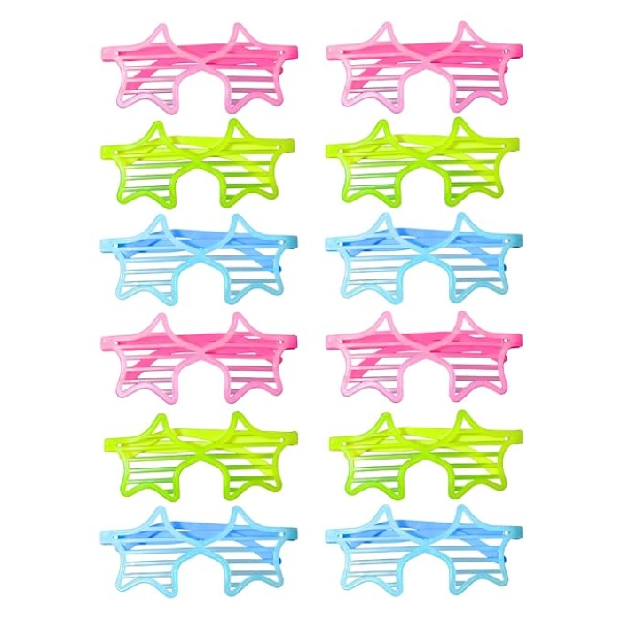 Retro Neon Fosforlu Yıldız Panjur Gözlük - 12 Adet