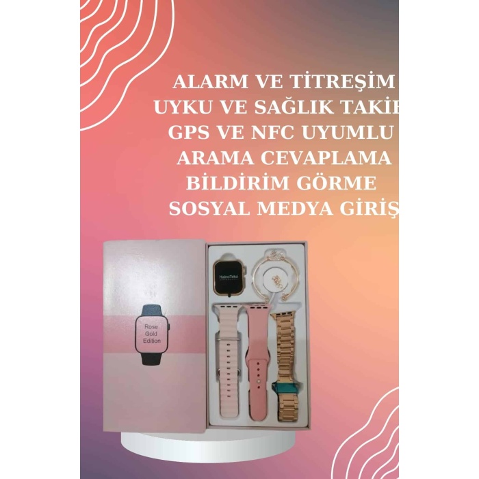 Yeni Nesil Pembe Dokunmatik Ekran Akıllı Saat ve Oyuncu Kulaklığı Kablosuz Bluetooth Kulaklık