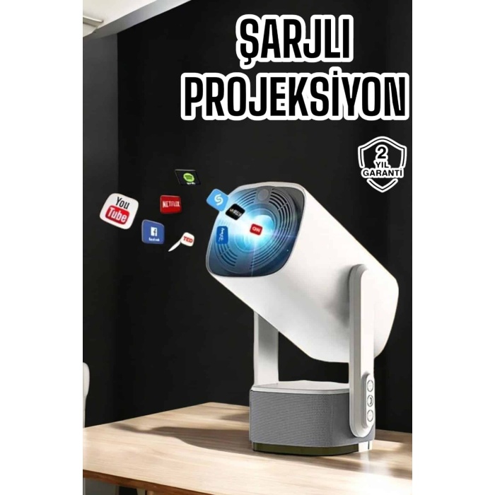 Akıllı Projeksiyon Powerbankli Taşınabilir Sinema Projektörü 4k HD Kaliteli