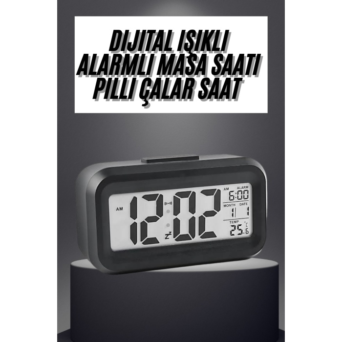 Gece Dijital Masa Saati Dijital Alarmlı Led Ekran Pilli Çalar Saat