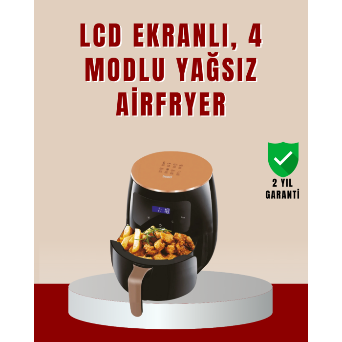 6 Litre Büyük Kapasiteli Dokunmatik Airfryer 2400W Yağsız Fritöz