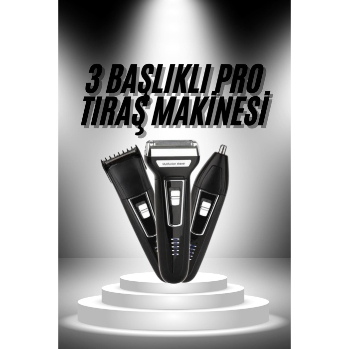 3lü Set Saç Sakal Kesme Traş Makinesi Burun Kılı Alma Tıraş Makinesi
