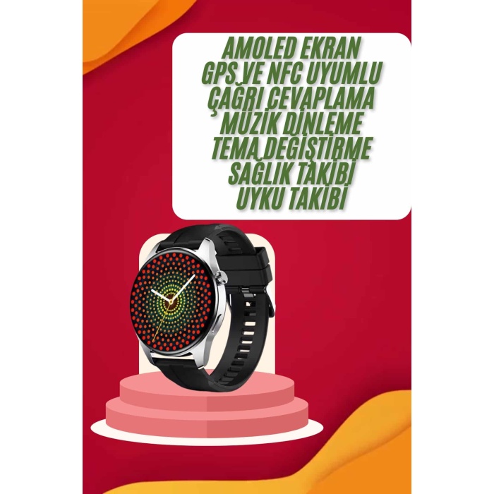 Yuvarlak Kasa 46mm Akıllı Saat Android Ve IOS Uyumlu Uyku ve Sağlık Takibi