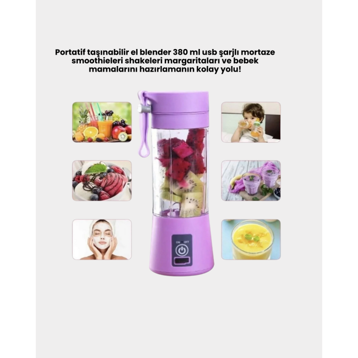 Mini Taşınabilir Blender 380ml USB Şarjlı Detoks Smoothie Hazırlayıcı