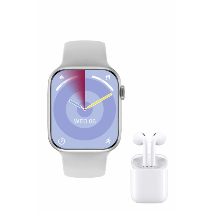 Yeni Nesil Akıllı Saat Ve Kulaklık Seti Gümüş Kasa Zarif Tasarım Çok Fonksiyonlu