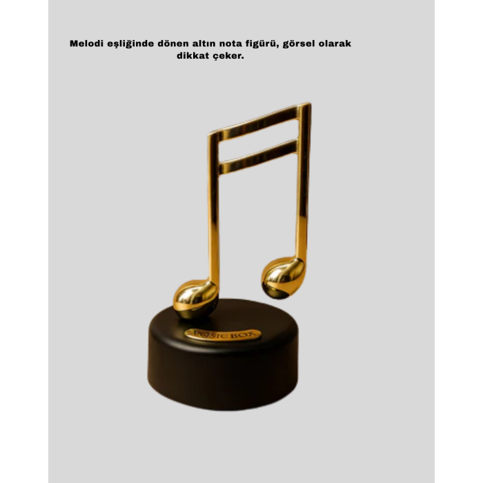 Altın Nota Figürlü Dönen Müzik Kutusu Dekoratif Music Box