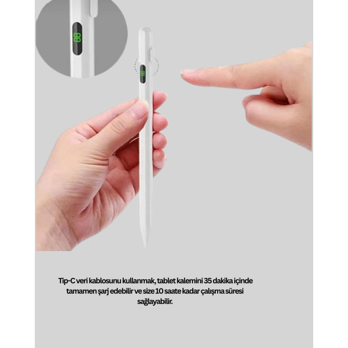 1.5mm Hassas Uçlu iPad Kalemi Şarjlı Type-C Ultra Hassas Stylus Pen