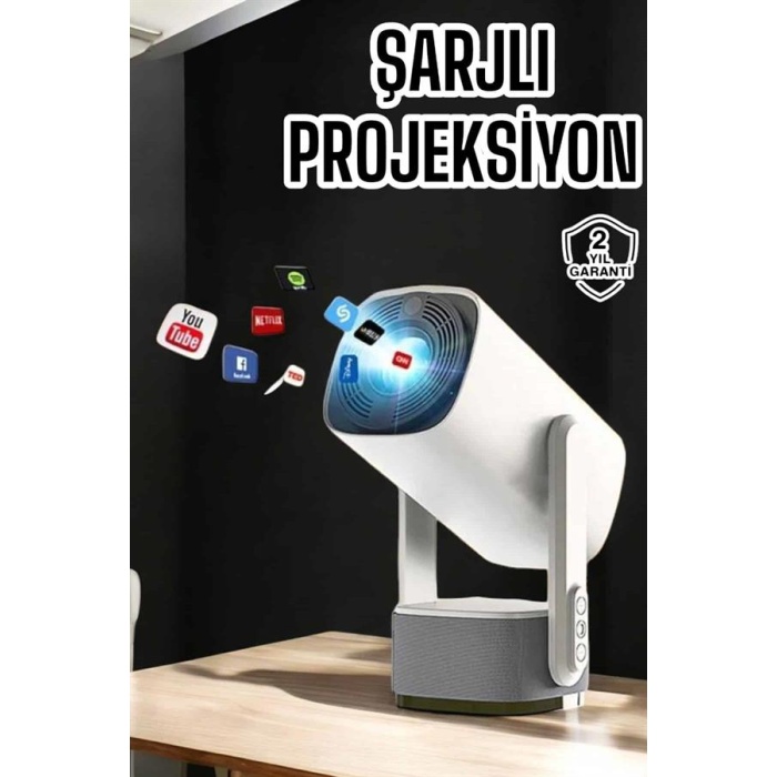 Akıllı Projeksiyon Powerbankli Taşınabilir Sinema Projektörü 4k HD Kaliteli