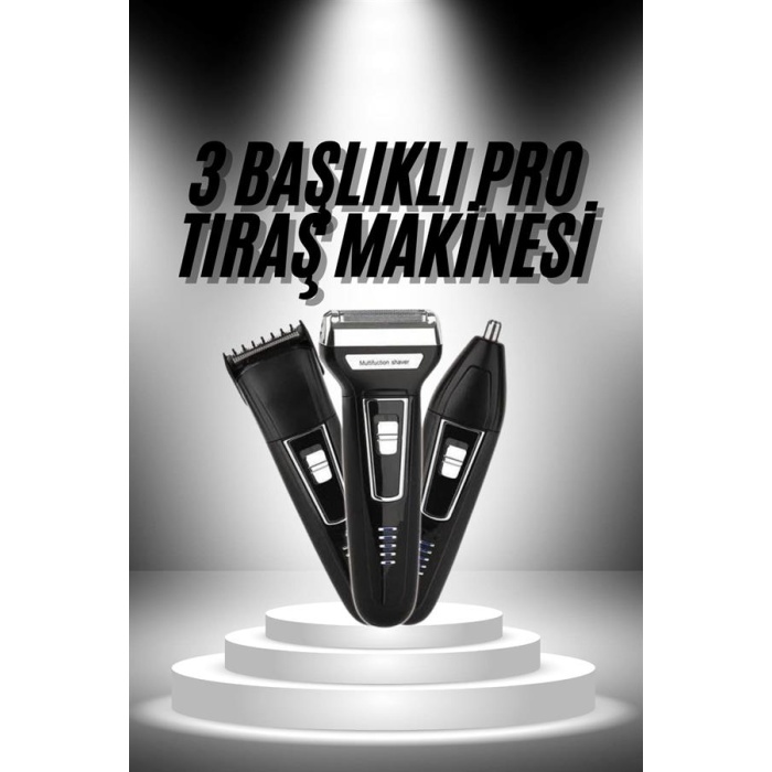 3lü Set Saç Sakal Kesme Traş Makinesi Burun Kılı Alma Tıraş Makinesi