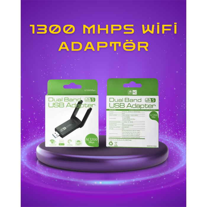 Yüksek Hızlı 1200 Mbps Çift Bant USB WiFi Adaptör – Güçlü Sinyal, Geniş Uyumluluk