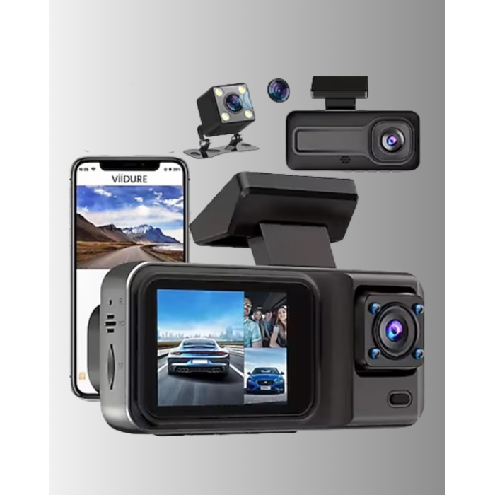360° Kapsama Sahip Full HD Araç Kamerası 3’lü Kayıt Gece Görüşlü DashCam
