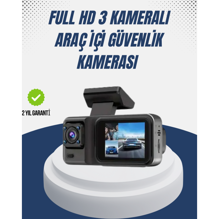 1080P Üç Kameralı Araç Kamerası Wi-Fi Destekli Park Modu ve G-Sensörlü