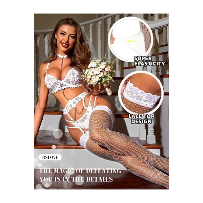 Kadın Beyaz File Silikonlu Jartiyer Çorabı