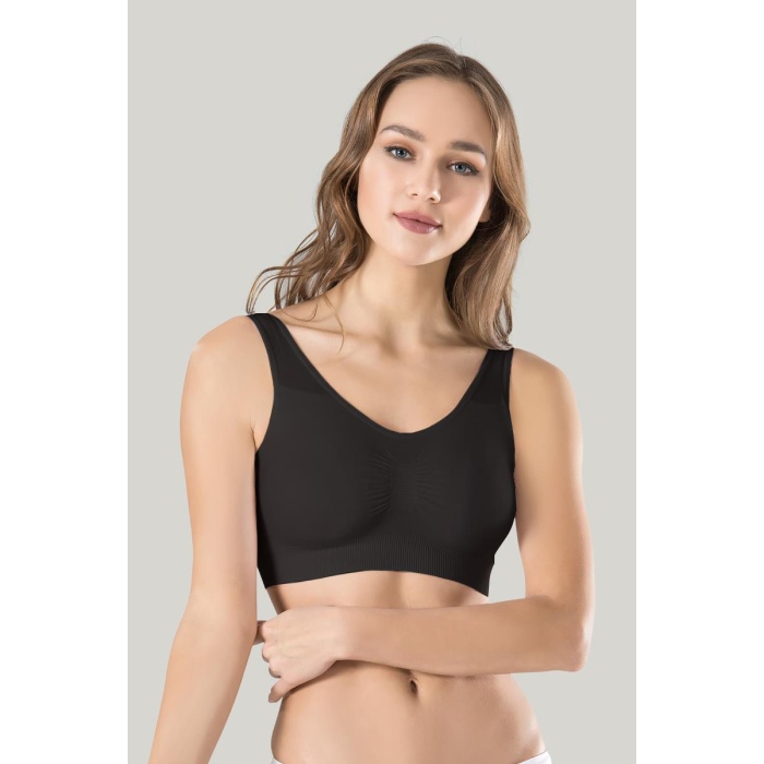 Kadın Siyah Kalın Askılı Çıkarılabilir Pedli Örme Seamless Dikişsiz Basic Büstiyer