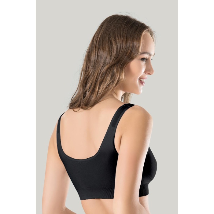 Kadın Siyah Kalın Askılı Çıkarılabilir Pedli Örme Seamless Dikişsiz Basic Büstiyer