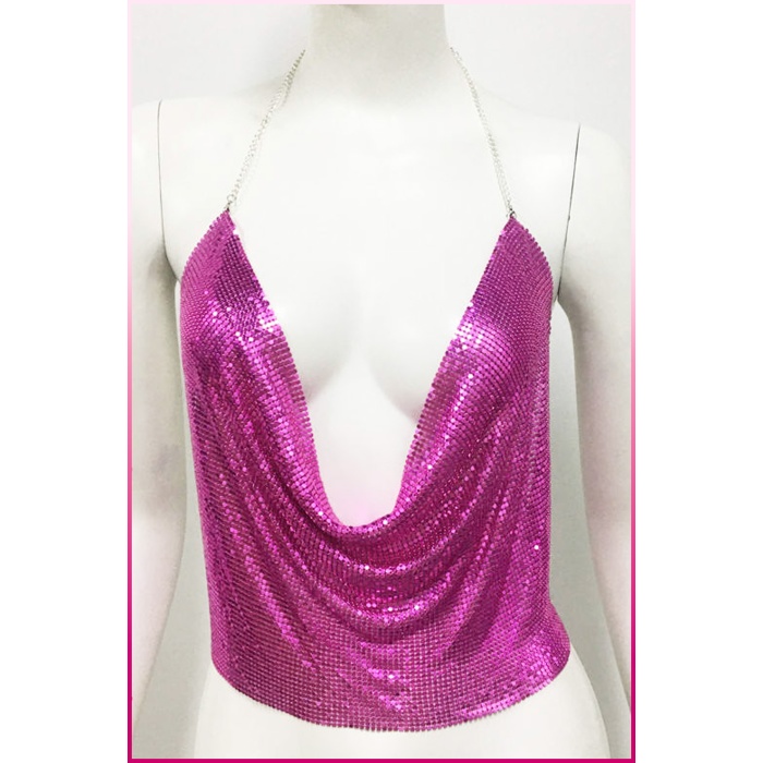 Parlak Fuşya Zırh Bustiyer, Zarif Parlak Crop