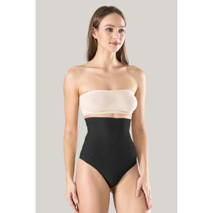 Kadın Ten Dikişsiz Eksta Yüksek Bel Silikon. Mideli String 1 Beden Inceltici Külot Korse