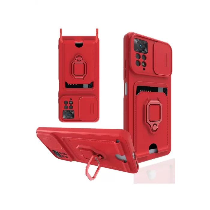 Newface Xiaomi Redmi Note 12 Pro 4G Kılıf Zuma Kartvizitli Yüzüklü Silikon - Kırmızı