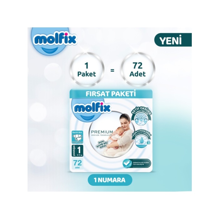 Premium Bebek Bezi Fırsat Paketi 1 Beden 2-5 Kg 72 Adet
