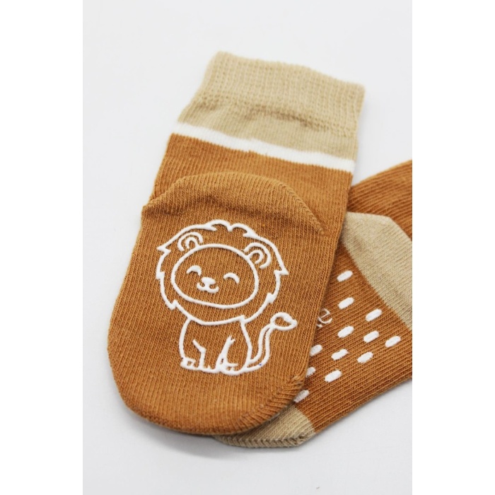Hayvan Figürlü Kaymaz Erkek Soket Çorap 2Li BS10119 Hardal