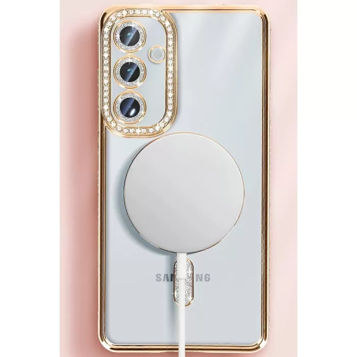 Newface Samsung Galaxy S25 Kılıf Joke Simli Magneticsafe Kılıf - Gümüş