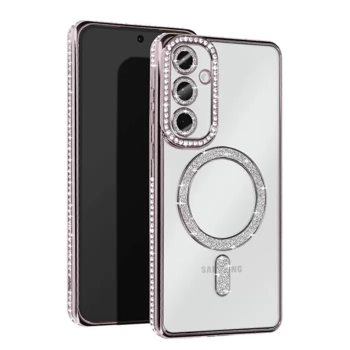 Newface Samsung Galaxy S25 Kılıf Joke Simli Magneticsafe Kılıf - Gümüş