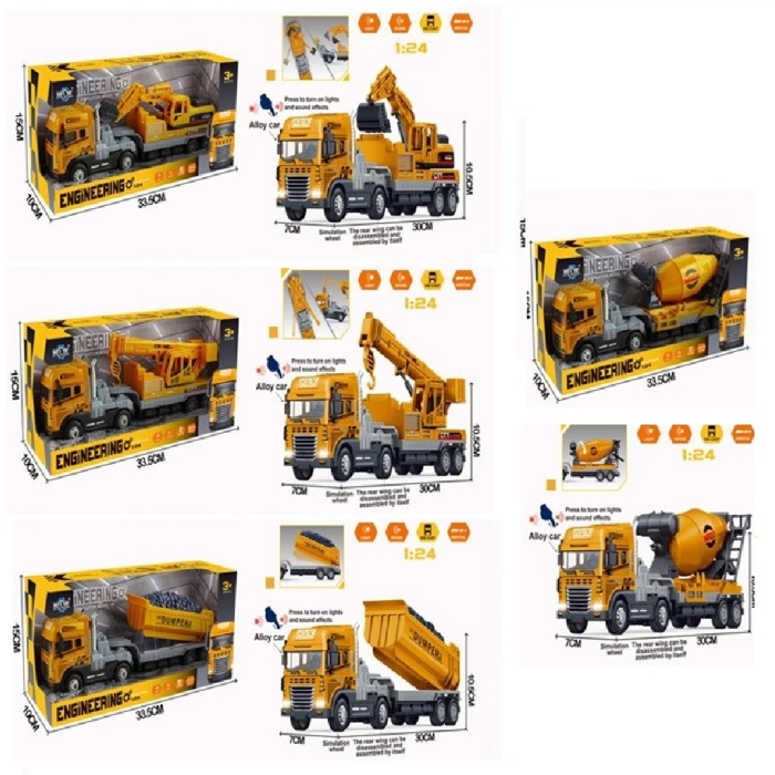 KLX800-248 Sürtmeli Işıklı Müzikli 1:24 Kazıcı Taşıyan Tır -Adet Fiyatıdır