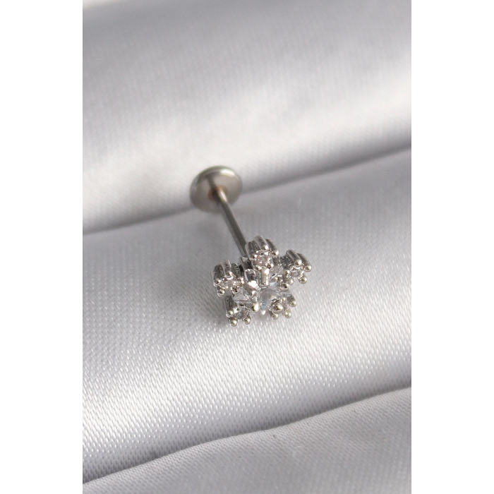 BFS 316L Çelik Gümüş Renk Zirkon Taşlı Yıldız Model Tragus Piercing