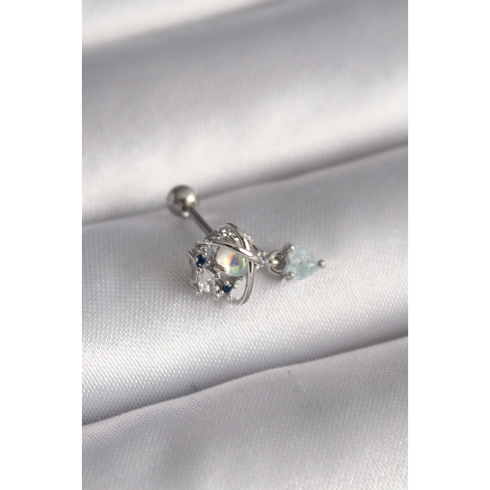 BFS 316L Çelik Gümüş Renk Zirkon Taşlı Sallantı Kalp Detay Tragus Piercing