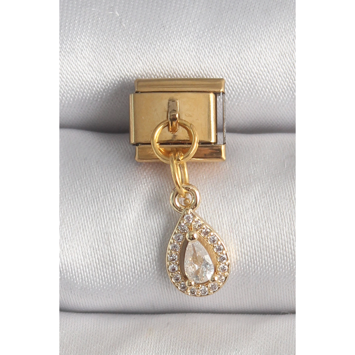 BFS 316L Çelik Gold Renk Sallantı Damla Zirkon Taşlı Nomination Charm