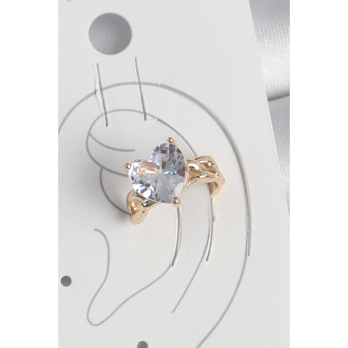 BFS Pirinç Gold Renk Zirkon Taşlı Kalp Model Kadın Kıkırdak Küpe
