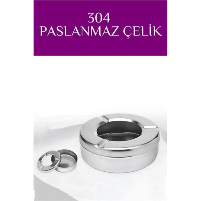 Kapaklı Paslanmaz Yuvarlak Küllük - Kapaklı 304 Çelik Kül Tablası - Kafe Küllüğü Restoran Küllüğü