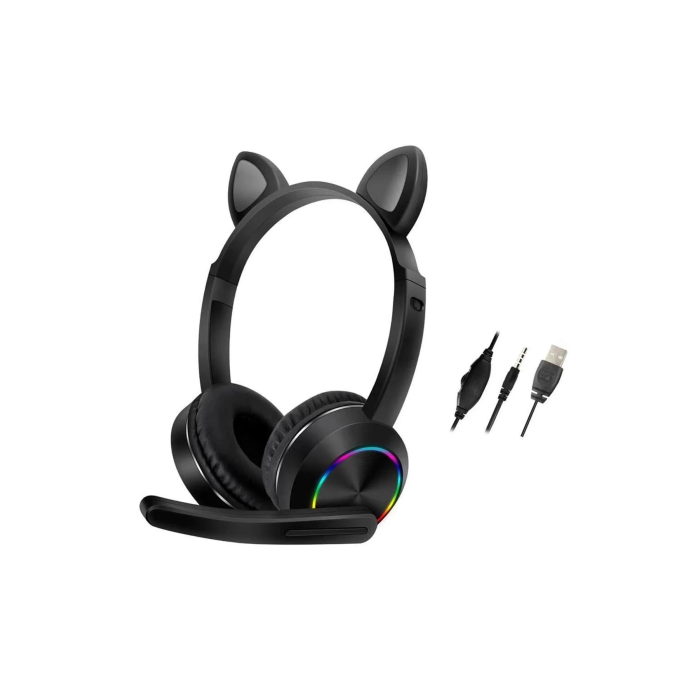 BFS  AKZ020 Kafa Üstü Işıklı Kedi Kulaklık - Siyah