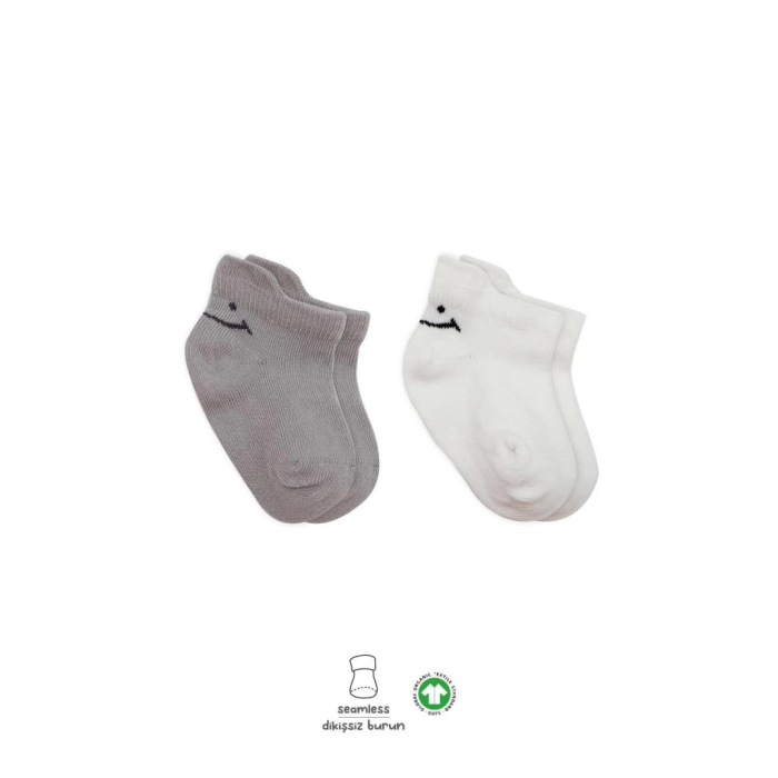 BFS   Bistyle 2Li Sneakers Smile Penye Çorap BS20106 Gri Ekru