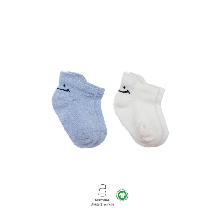 BFS   Bistyle 2Li Sneakers Smile Penye Çorap BS20106 Mavi Ekru