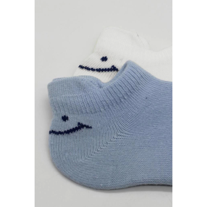 BFS   Bistyle 2Li Sneakers Smile Penye Çorap BS20106 Mavi Ekru