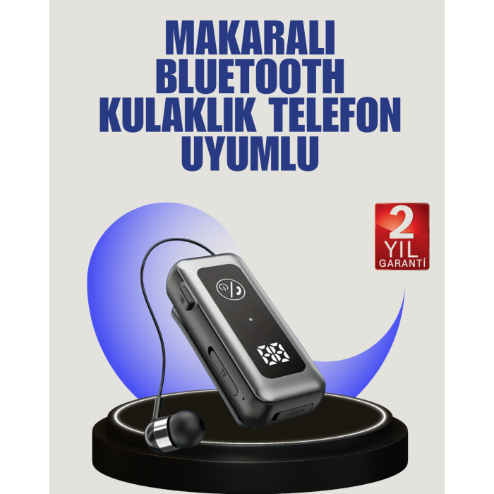 İçi Sarılabilen Kablo ve Yaka Klipsli Bluetooth Kulaklık