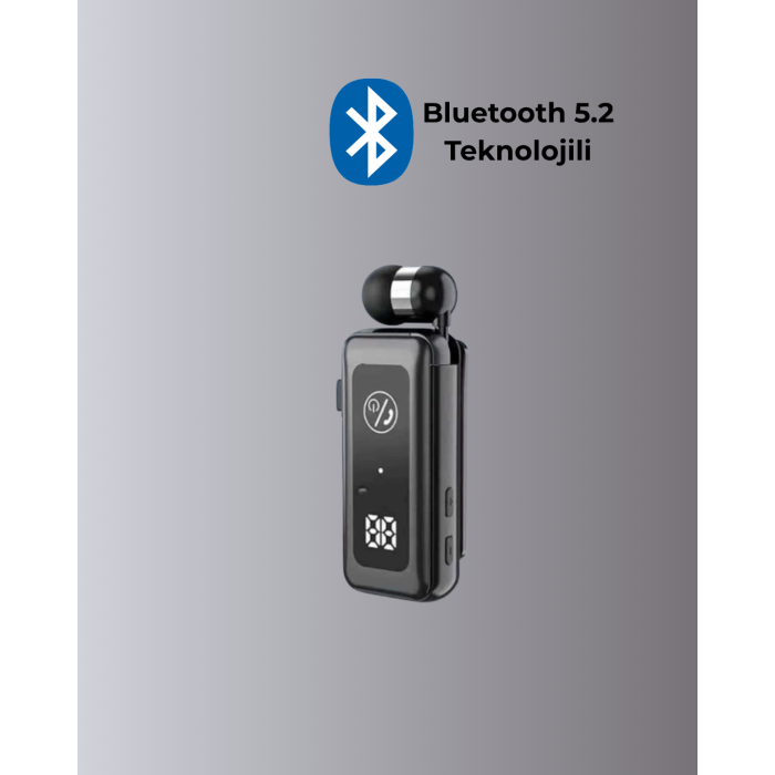 İçi Sarılabilen Kablo ve Yaka Klipsli Bluetooth Kulaklık